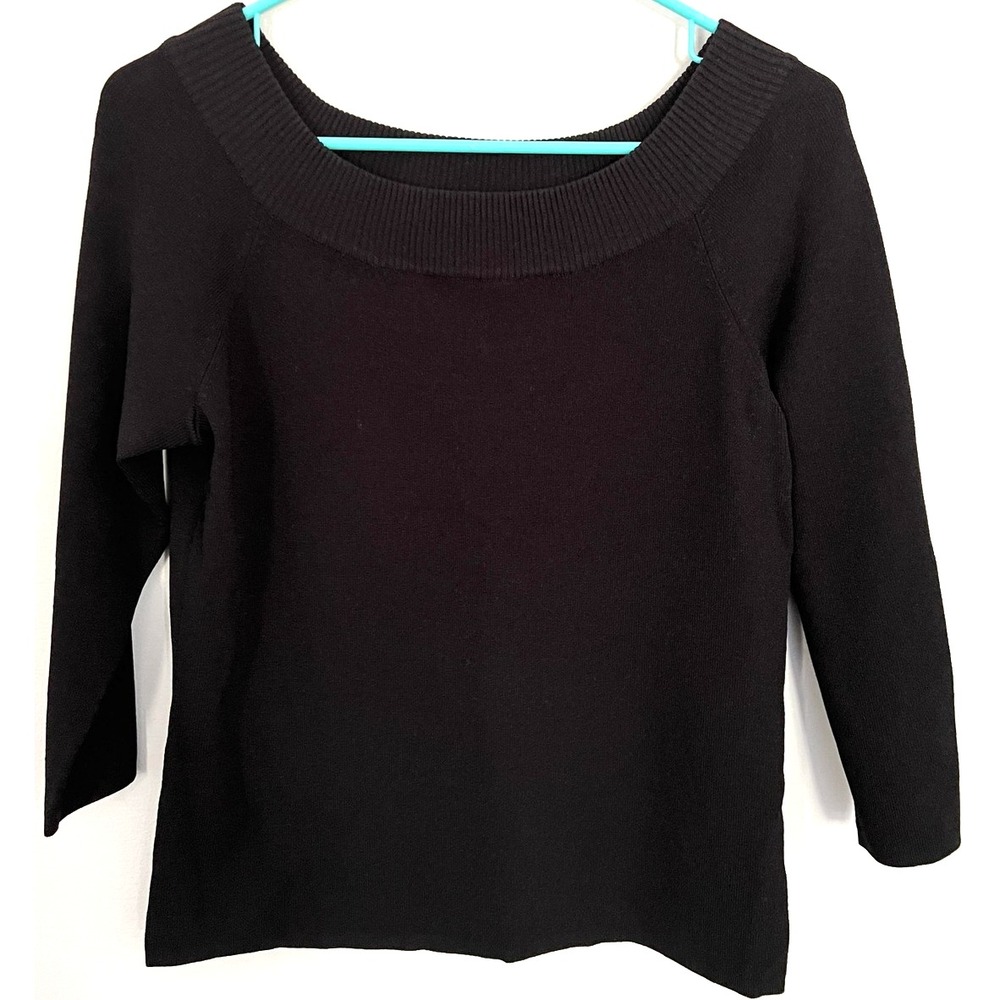 Cable & Gauge Sweater Womens Large Black Boat Neck 3/4 Sleeve Pullover Knit